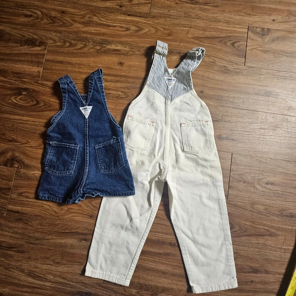 Lot of 2 Vintage OshKosh B'gosh Overalls Denim Shortalls Set 12M Made in USA